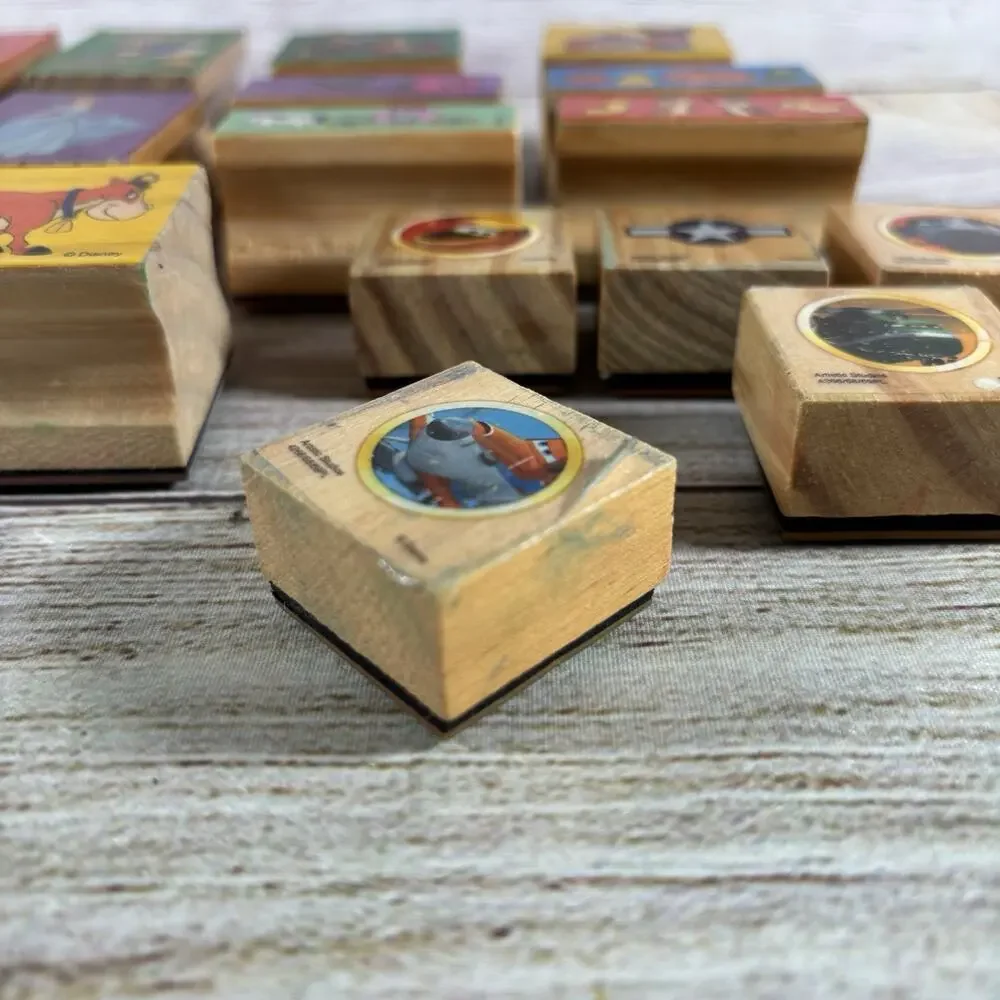 Disney Wooden Rubber Stamp Lot of 23 Mickey Mouse Princess Ariel Planes Craft